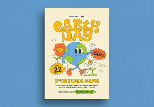 Trendy Cartoon Earth Day Event Flyer