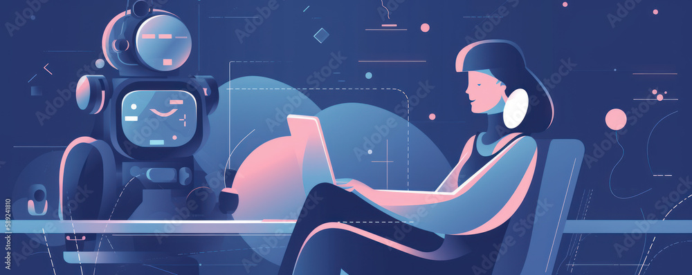 Poster chatbot dialogue. person seeking assistance from chatbot for online customer care. automation techno