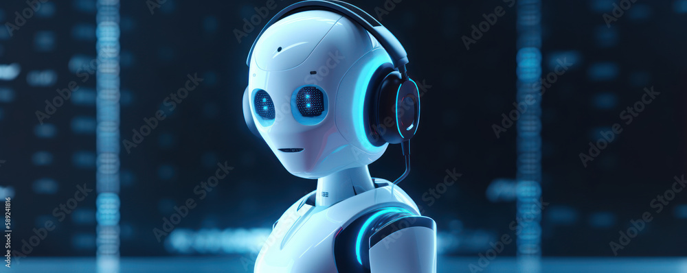 Poster the future of customer service: chatting with a chatbot robot to get instant support. generative ai