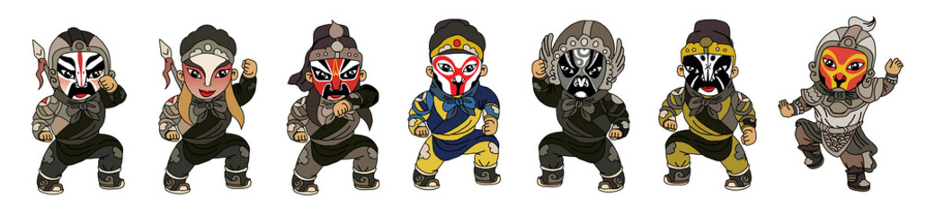 Obraz na płótnie Canvas Chinese Opera Cartoon Character. A set of vector illustrations of a cartoon characters