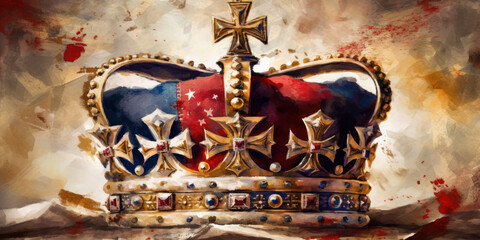 Detailed painting of Crown Jewels of the United Kingdom. Generative AI