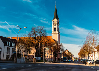 Church on a sunny summer day at Plattling center, Isar, Bavaria, Germany