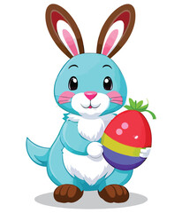 Cute white rabbits in various poses with white backgrounds. colorful Easter eggs vector illustration for kids and adults. Happy Spring holiday