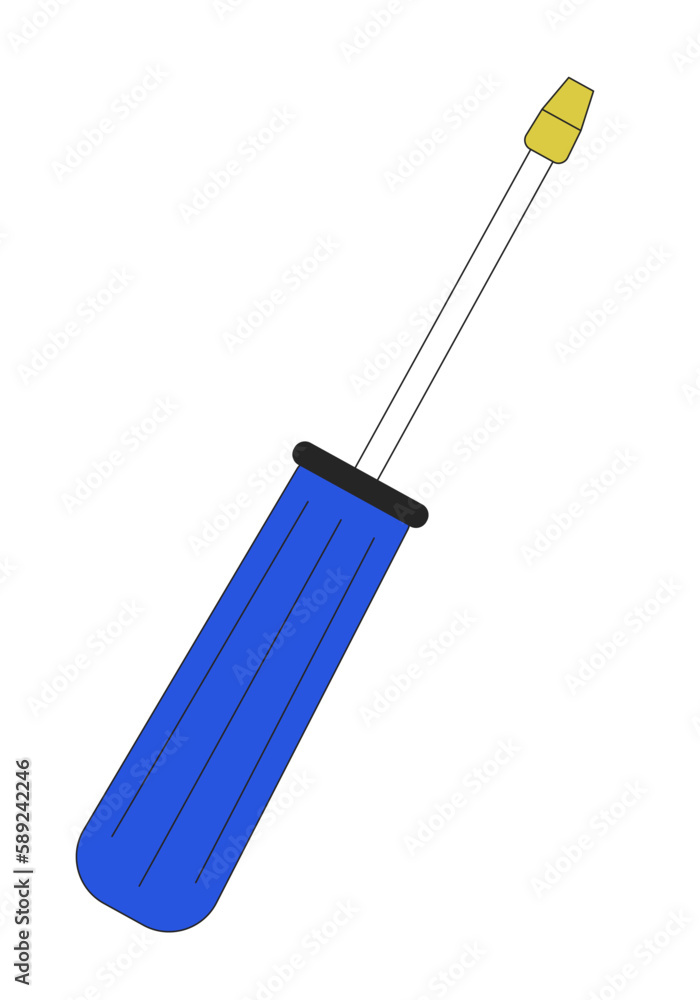 Poster screwdriver tool linear flat color vector object. editable thin line icon. full sized element on whi
