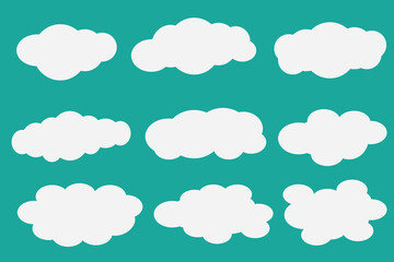 Set of clouds isolated on a blue background. Collection of white clouds vector illustration.