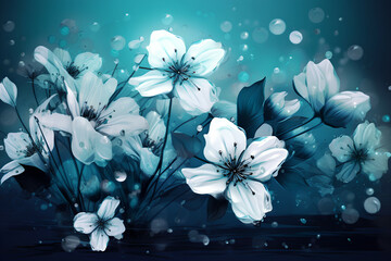 Beautiful white flowers with water drops, Generative AI