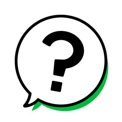 黒いクエスチョンマークとまんまるふきだしと緑色の影