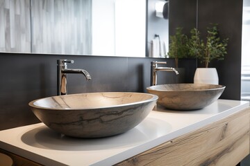 Obraz na płótnie Canvas Designing a bathrom modern and sleek aesthetic,tiles,water, spa rary and artistic feel, Chosing the right lighting for bathrom , generative artificial intelligence