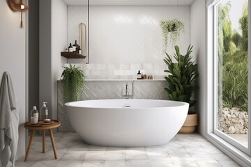 Fototapeta na wymiar Designing a bathrom modern and sleek aesthetic,tiles,water, spa rary and artistic feel, Chosing the right lighting for bathrom , generative artificial intelligence