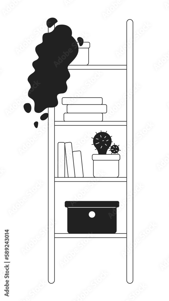 Aufkleber ladder shelves with books and houseplants monochrome flat vector object. editable black and white ic