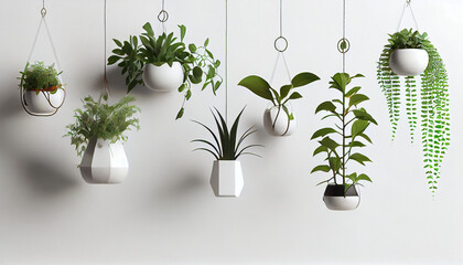 Plants in hanging pots set, flowerpot indoor element ai generated image