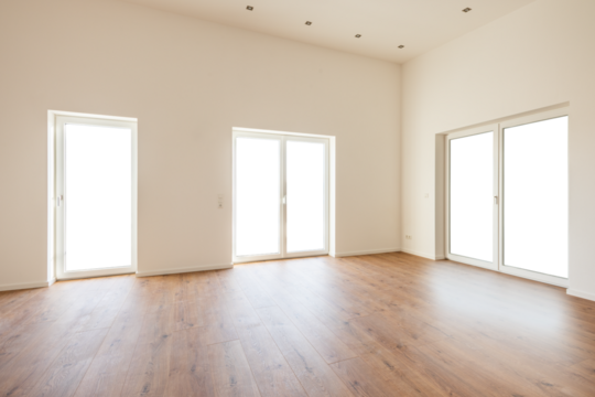empty room in residential home with open windows