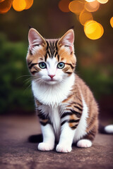 Obraz premium Portrait of a adorable cat, funny and cute face closeup, isolated on beautiful bokeh background, created with generative ai