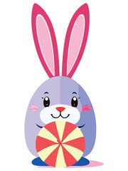 Cute white rabbits in various poses with white backgrounds. colorful Easter eggs vector illustration for kids and adults. Happy Spring holiday