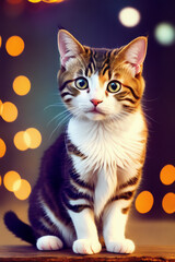 Obraz premium Portrait of a adorable cat, funny and cute face closeup, isolated on beautiful bokeh background, created with generative ai