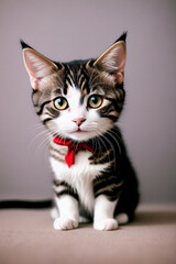 Fototapeta premium Portrait of a adorable cat, funny and cute face closeup, isolated on beautiful bokeh background, created with generative ai