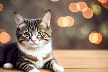 Portrait of a adorable cat, funny and cute face closeup, isolated on beautiful bokeh background, created with generative ai