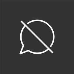 No chat icon, no message, speech bubble crossed out, editable stroke, line style