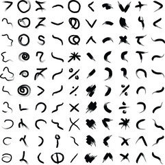 Hand Drawn Organic Shapes Dry Brush Stroke Black Set 100