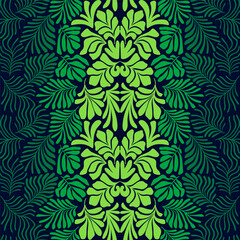 Naklejka na ściany i meble Green gradient abstract background with tropical palm leaves in Matisse style. Vector seamless pattern with Scandinavian cut out elements.