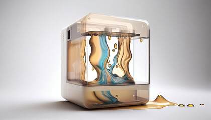 Translucent liquid 3D printer made of water in studio light in white background