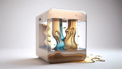 Translucent liquid 3D printer made of water in studio light in white background