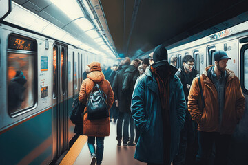 People commuting using subway. Generative ai.