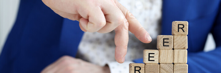 Man climbing career ladder, success, reach goal and professional growth