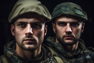 Fototapeta premium Male soldiers serving in the army. Generative ai.