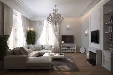 Panorama of luxury living room and dining area with sofa | Modern luxury living room interior background, living room interior mock-up | beautiful apartment, interior , Generative AI