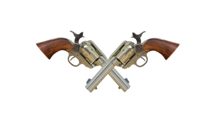 two crossed revolvers with transparent background
