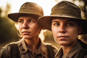 Female soldiers serving in the army. Generative ai.