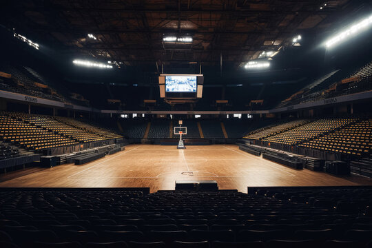 Basketball stadium. No people. Generative ai.