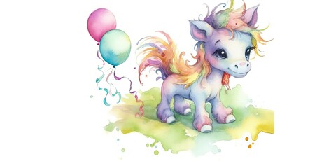 Obraz na płótnie Canvas colorful watercolor pony illustration Generative AI art