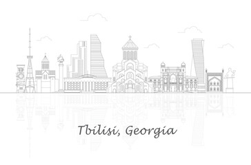 Fototapeta na wymiar Outline Skyline panorama of city of Tbilisi, Georgia - vector illustration