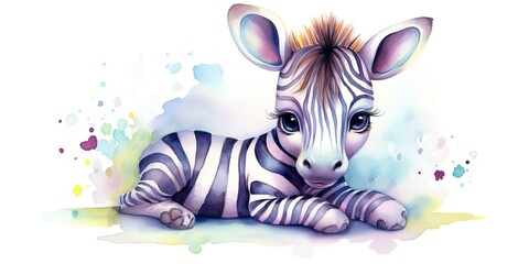 Fototapeta na wymiar colorful watercolor zebra illustration Generative AI art