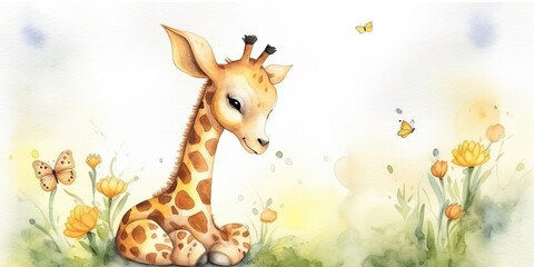 Naklejki  colorful watercolor giraffe illustration Generative AI art