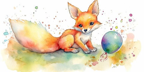 colorful watercolor fox illustration Generative AI art