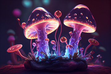 Psilocybin mushrooms, generative ai illustration. Commonly known as magic mushrooms, a group of fungi that contain psilocybin