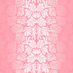 Tuinposter Pink white abstract background with tropical palm leaves in Matisse style. Vector seamless pattern with Scandinavian cut out elements. © Oleksandra