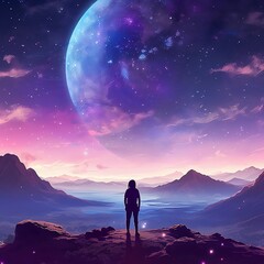 Obraz premium Person looking at the landscape. Generative AI.