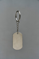 Metal keychain on a gray background.