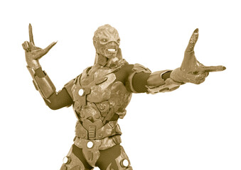 reptilian officer doing a bang bang pose in white background