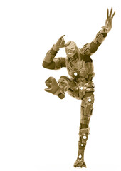 reptilian officer dancing a street dance in white background