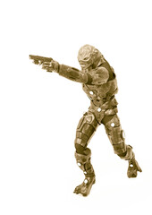 reptilian officer pointing a gun in white background