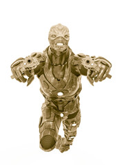 reptilian officer jumping with a gun in white background