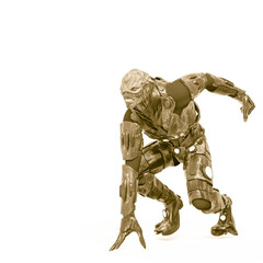 reptilian officer is ready for actionin white background