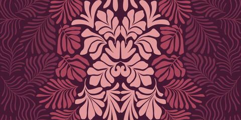 Brown beige abstract background with tropical palm leaves in Matisse style. Vector seamless pattern with Scandinavian cut out elements.