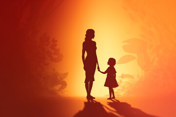 Fototapeta na wymiar Mothers day concept. Abstract colorful illustration of mother and child. Generative AI