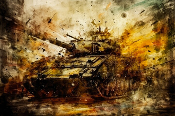 A tank drawn in an abstract style. War concept. Created with Generative AI.